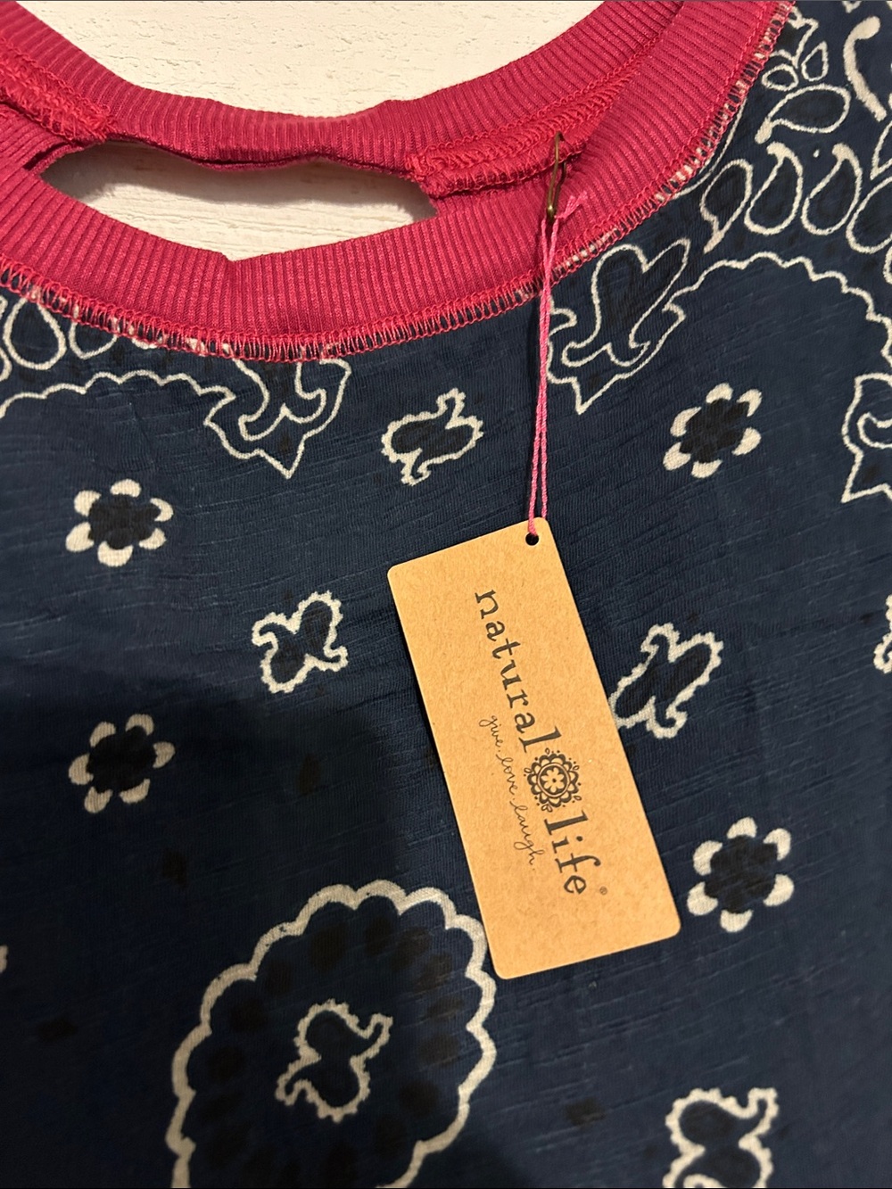 Natural Life ๐ Bandana Print Short Sleeve Top with Fuchsia Trim - Picture 2 of 7